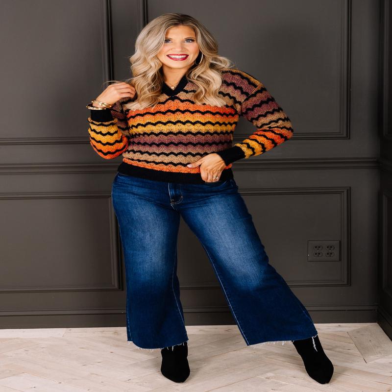 Sweet As a Maple Orange Multicolor Long Sleeve Sweater