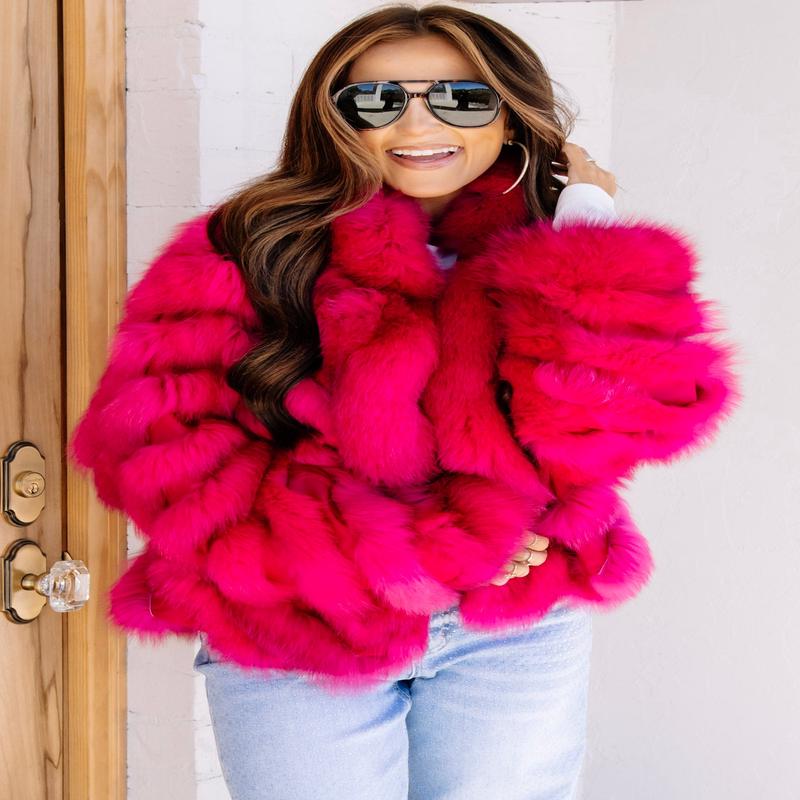 Winter Park Hot Pink Reversible Silk & Fox fur Jacket