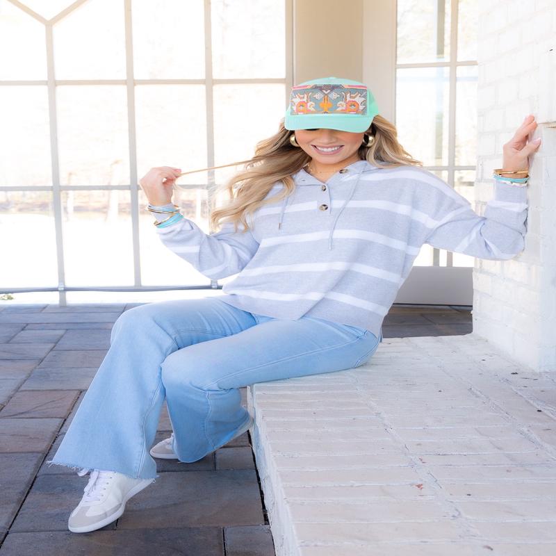 Brighton Grey White Long Sleeve Pullover *Final Sale*