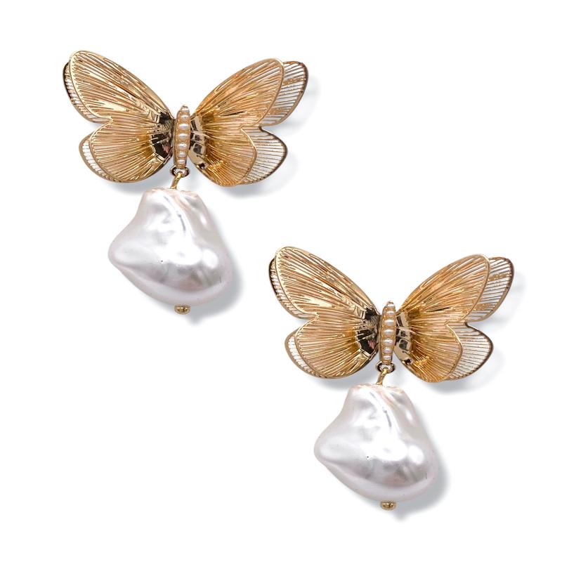 Butterfly Pearl Drop Earrings *Final Sale*