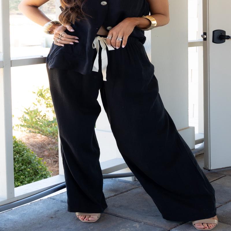 City Streets Linen Black Wide Leg Pant