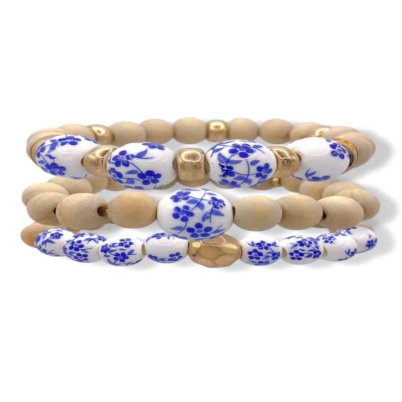 Edith Wood & Ceramic Beaded Bracelet Set - FINAL SALE