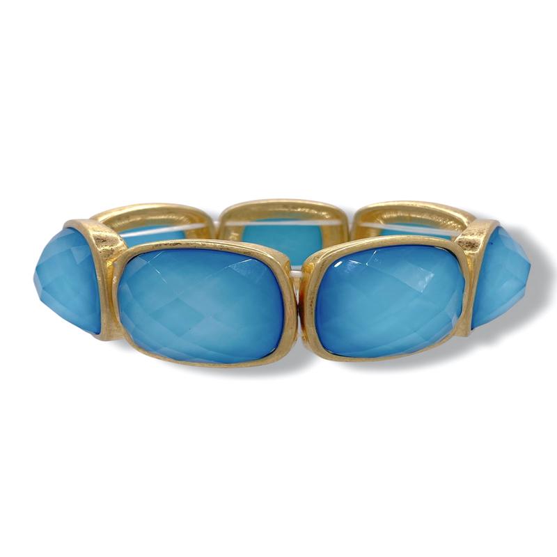 Ella Aqua Epoxy Square Stone Statement Stretch Bracelet