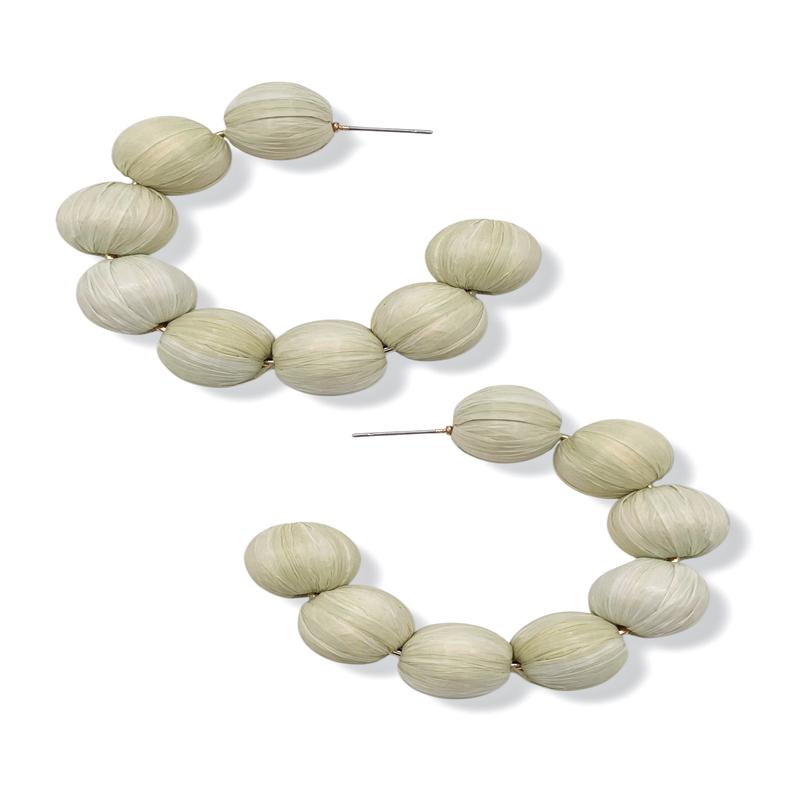 Faith Sage Raffia Ball Open Hoop Earrings - FINAL SALE