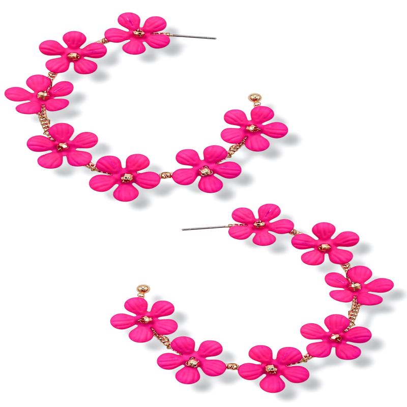 Francesca Fuchsia Flower Hoop Earrings *Final Sale*