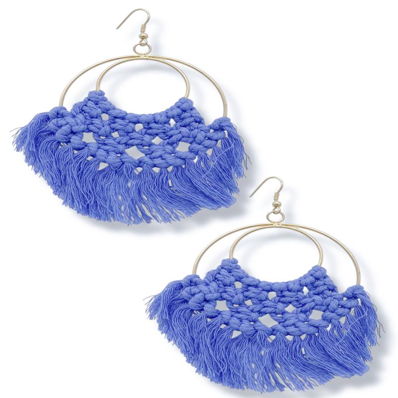 Jianna Periwinkle Thread Fringe Circle Earrings - FINAL SALE