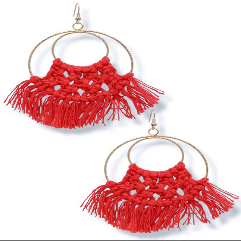 Jianna Red Thread Fringe Circle Earrings - FINAL SALE
