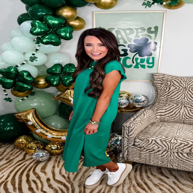 Keep Going Kelly Green Short Sleeve Midi Dress