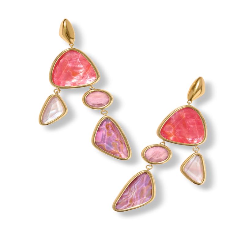 Kendra Scott Margot Vintage Gold Pink Mix Statement Earrings