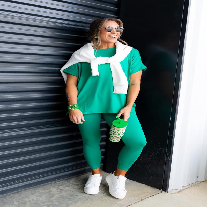 New Horizons Short Sleeve Kelly Green Lounge Set - FINAL SALE