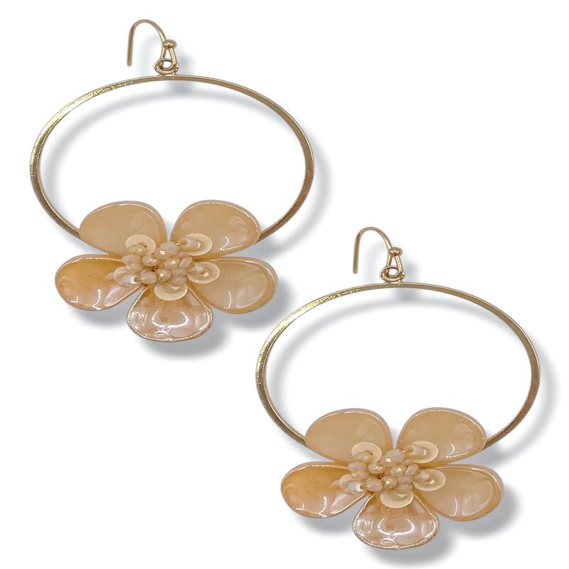 Poppy Flower & Circle Drop Earrings