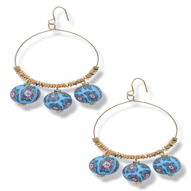 Vivianne Flower Print Ball Earrings - FINAL SALE