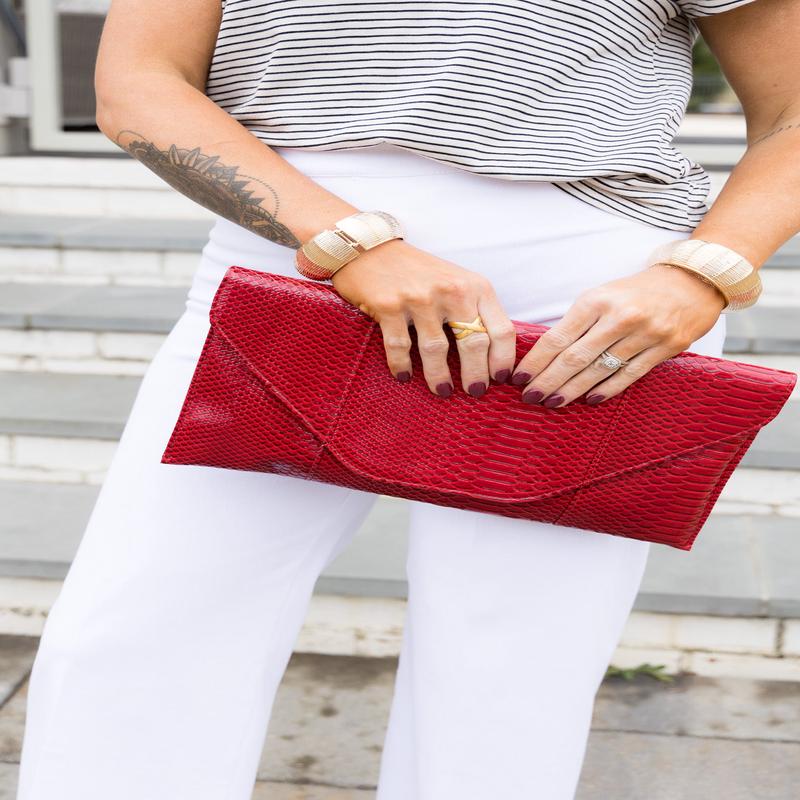 Wild Things Red Snakeskin Print Clutch