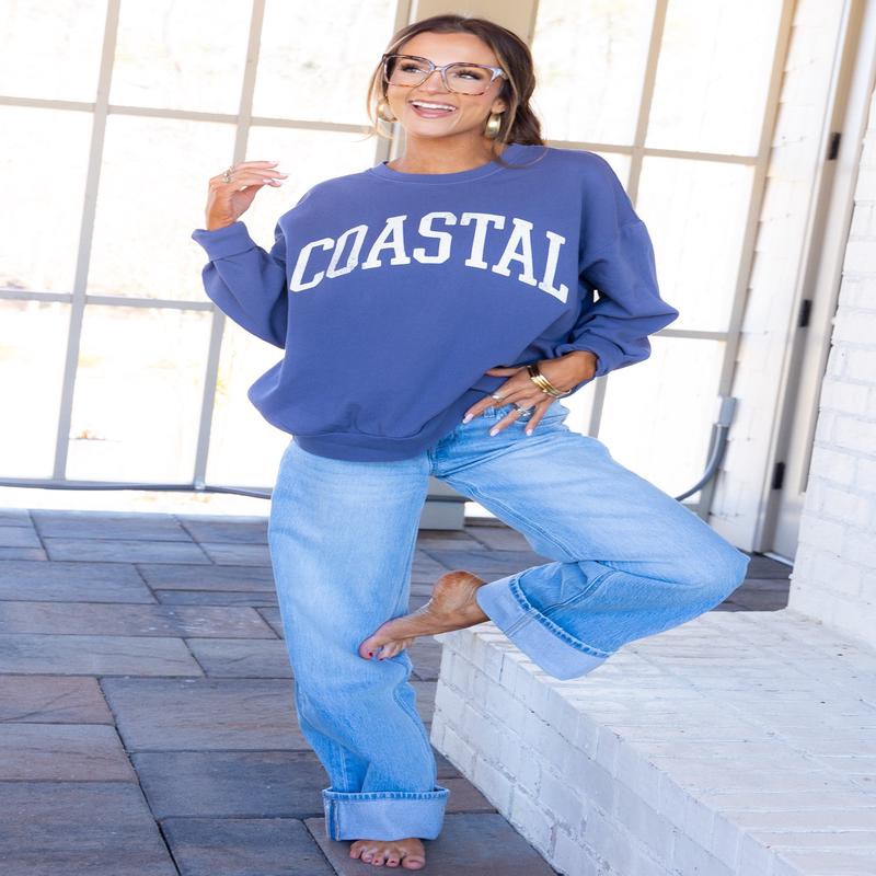 Z Supply Long Sleeve Worn Blue Coast Sunday Sweatshirt