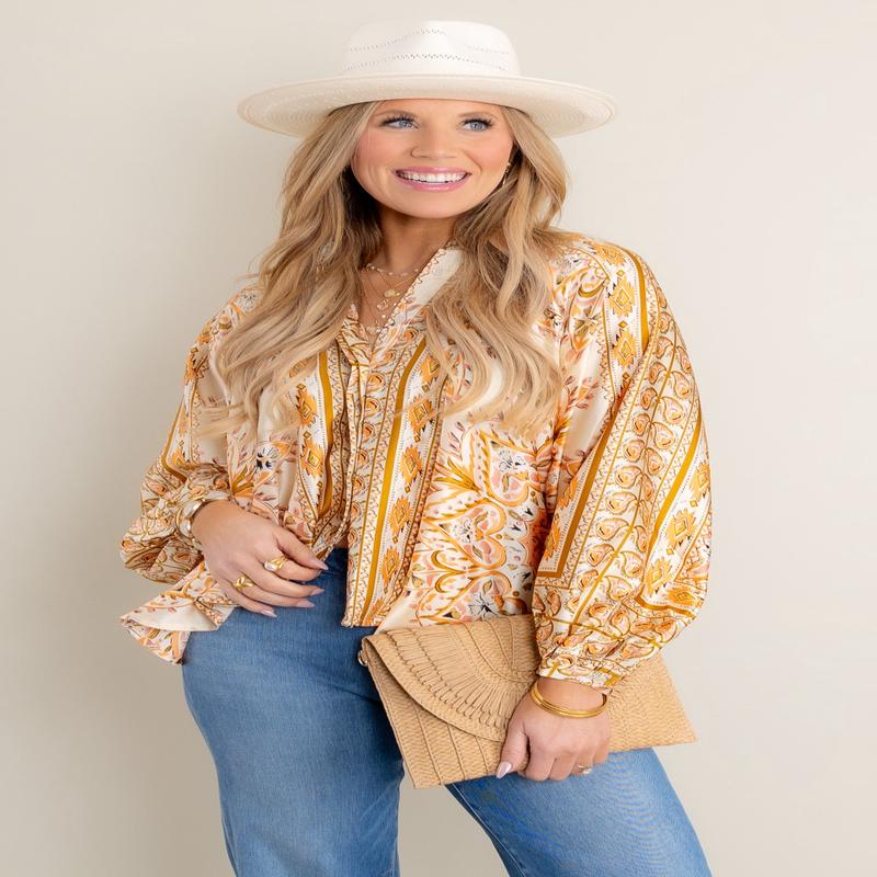 Any Day Now Ivory Printed Long Sleeve Blouse - FINAL SALE