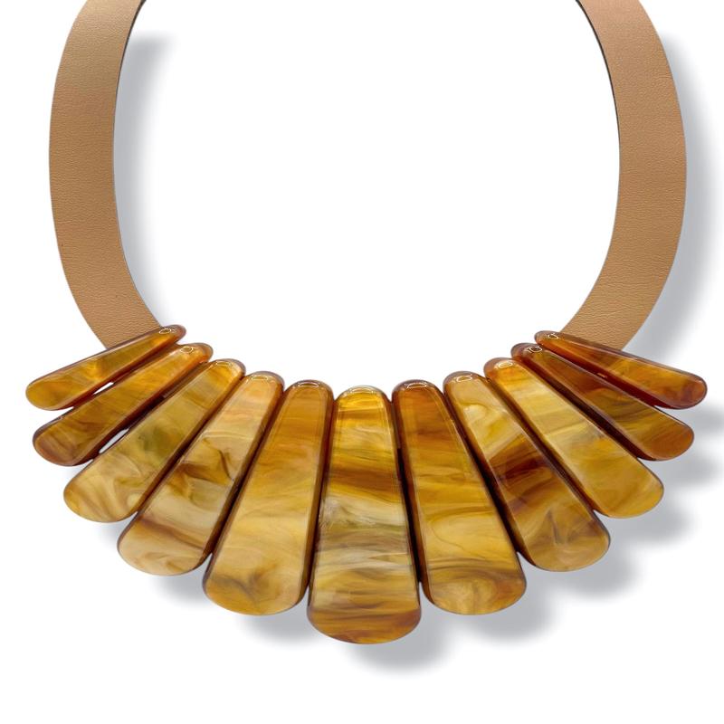 Collins Acetate Multi Bar & Leather Necklace