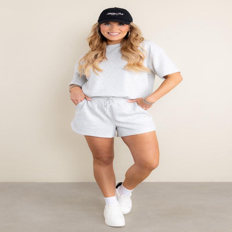 Keep It Cool Heather Grey Scuba Short Sleeve Short Set