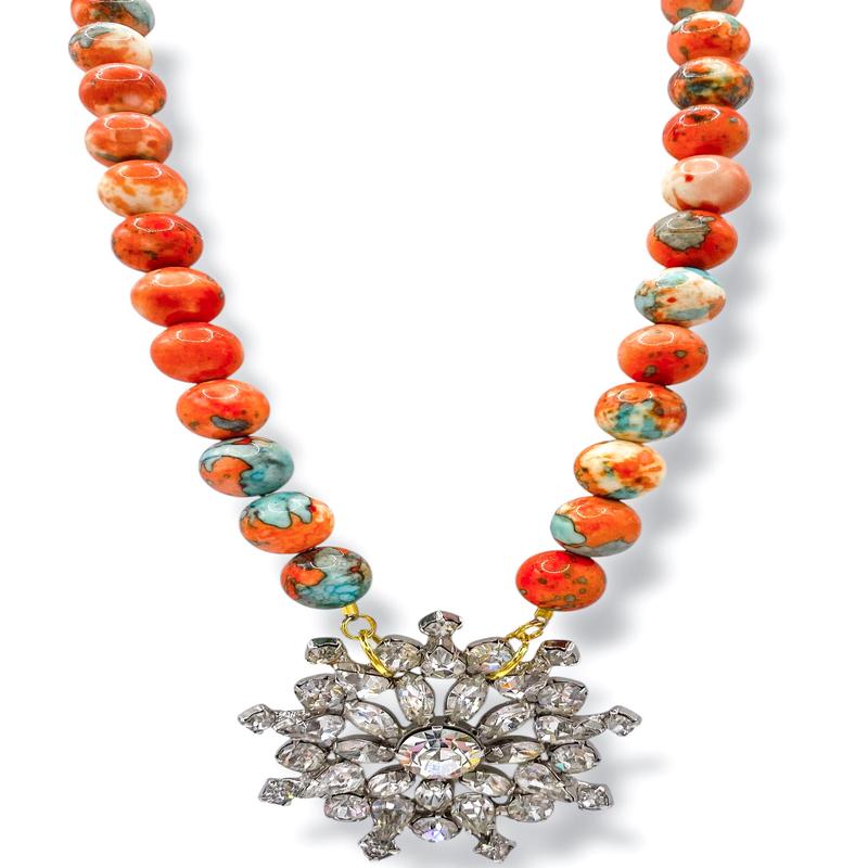 Made in the Deep South 1940s Brooch 1960s Ocean Jade Necklace