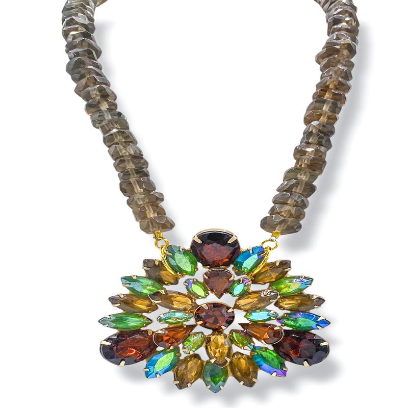 Made in the Deep South 1950s Brooch 1960s Smokey Quartz Beads Necklace