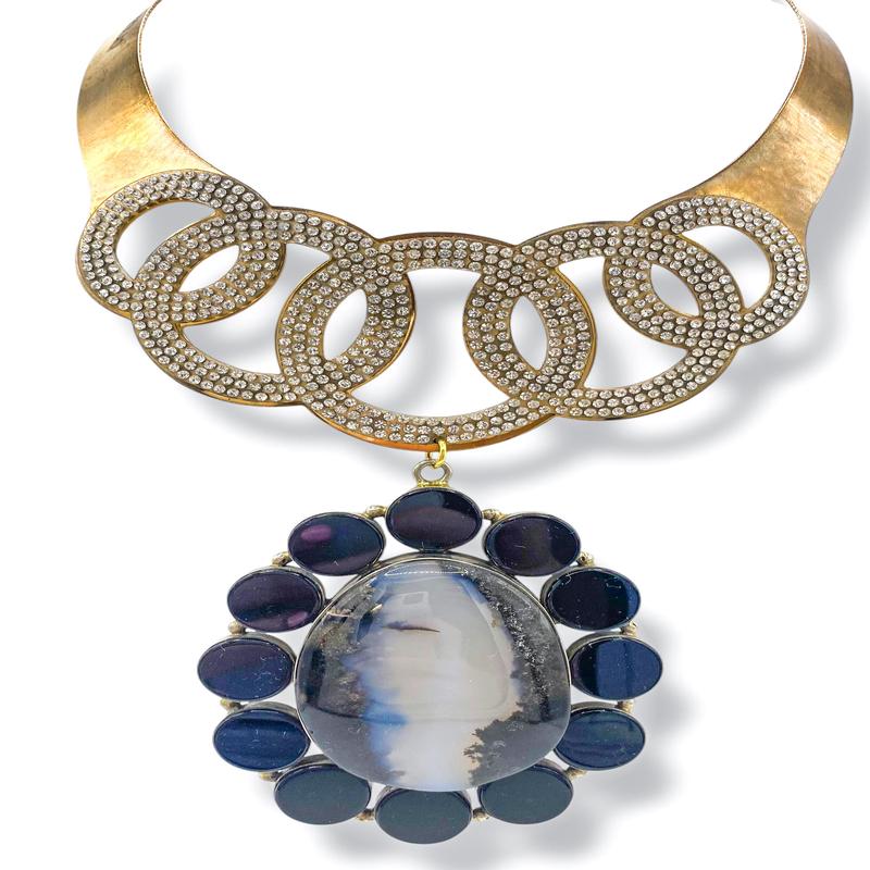 Made in the Deep South 1960s Quartz & Black Onyx 1970s Collar Necklace