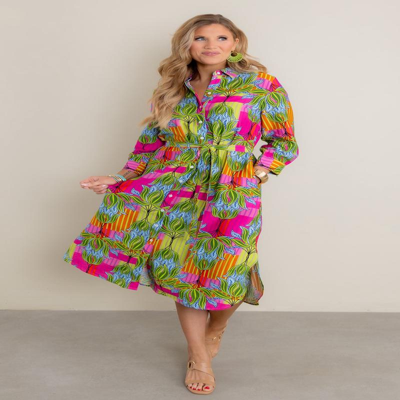 Mai Tai Pink Printed Long Sleeve Midi Dress - FINAL SALE