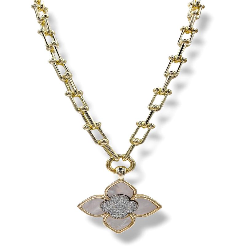 Melody CZ Clover & MOP Chain Necklace