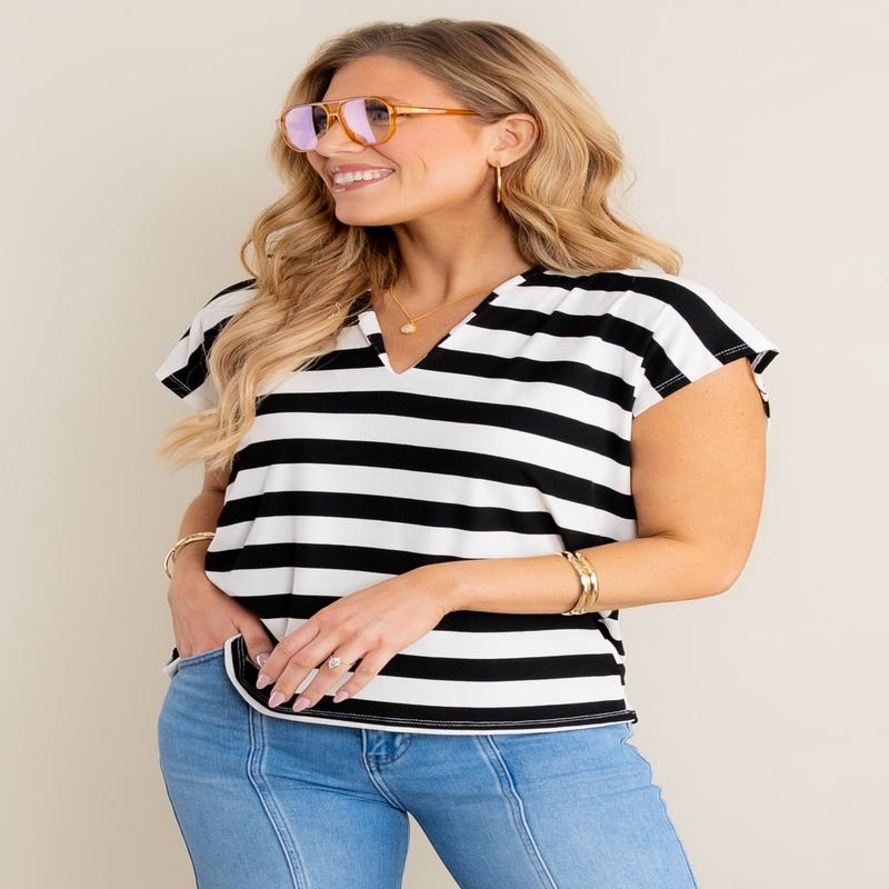 Now Or Never Striped Black Short Sleeve Top - FINAL SALE