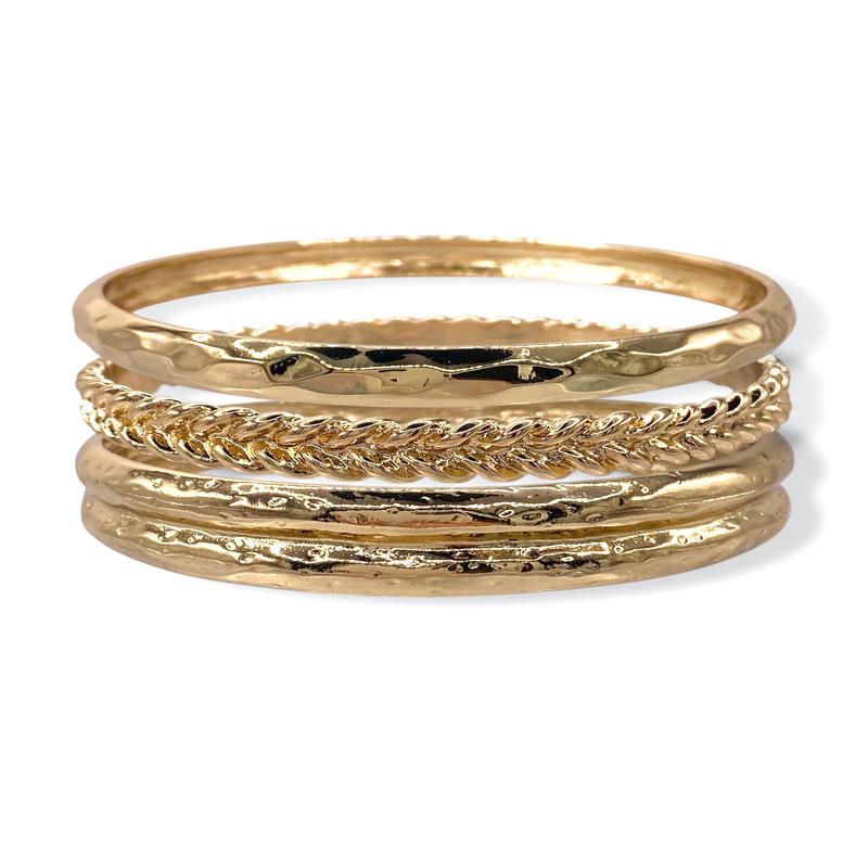 On A Roll Gold Textured Bangle Bracelet Set - FINAL SALE