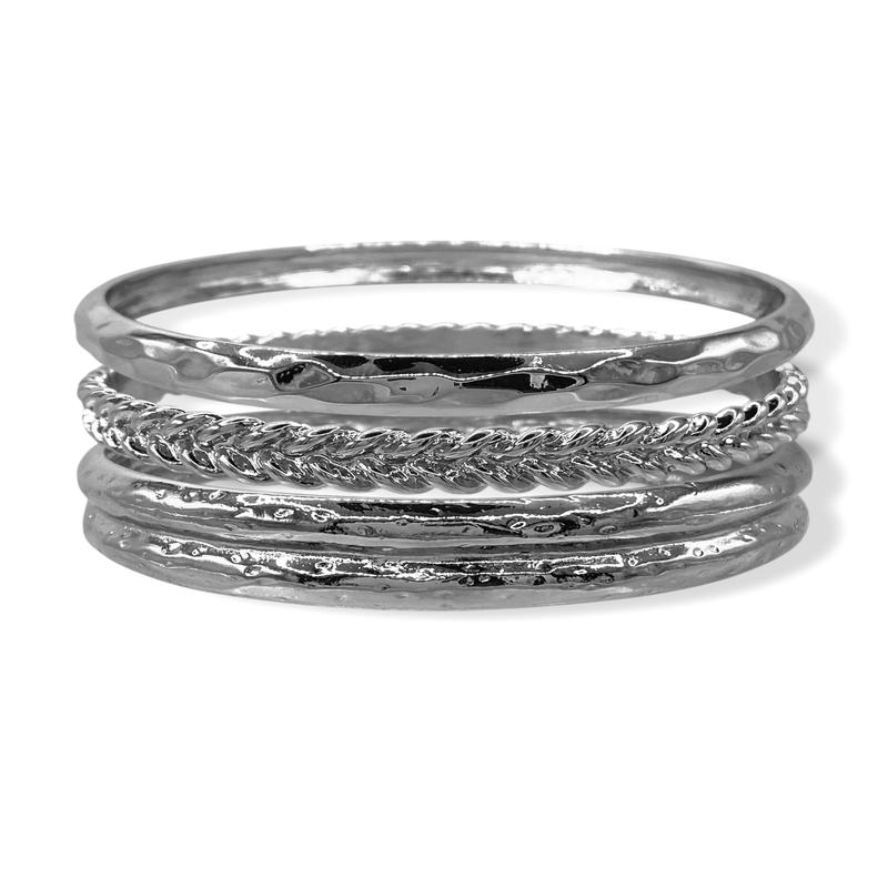 On A Roll Silver Bangle Bracelet Set - FINAL SALE