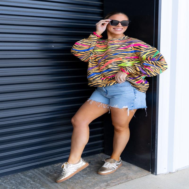 Queen Of Sparkles Neon Tiger Printed Sweatshirt *Final Sale*