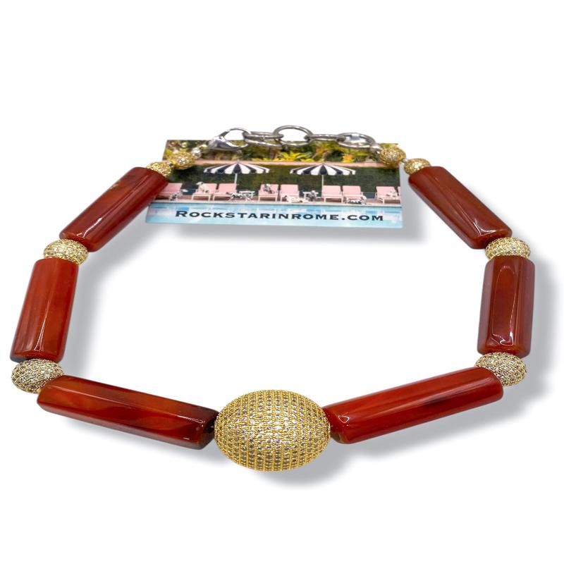 Rockstar in Rome XL Quartz Gold Plated Pave Ball Necklace