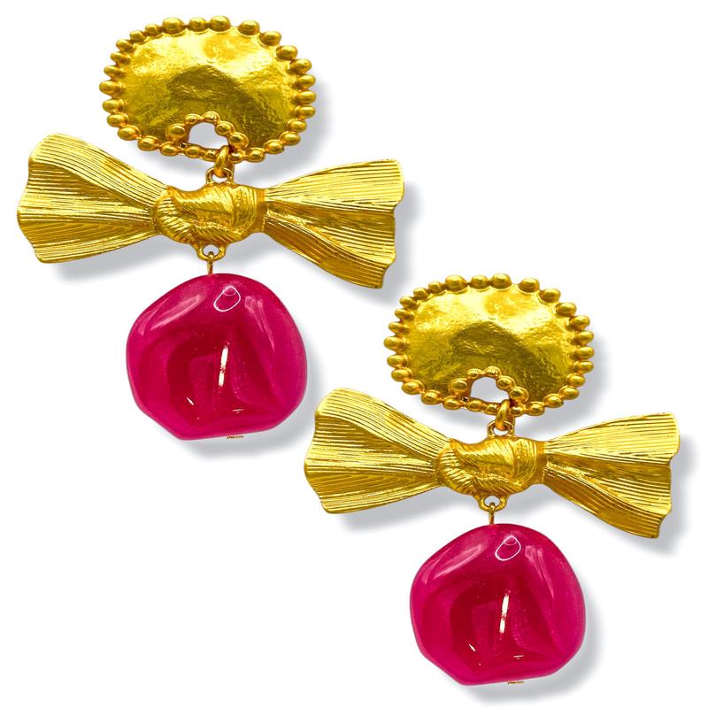 Sophie Fuchsia Ribbon Oval Drop Earrings - FINAL SALE
