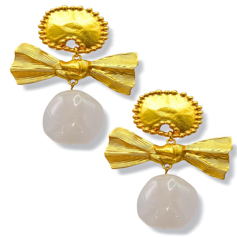 Sophie Ivory Ribbon Oval Drop Earrings - FINAL SALE