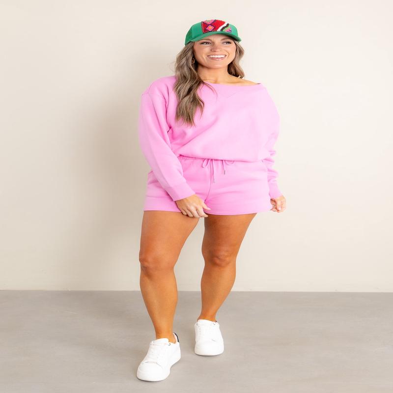 Candy Pink Long Sleeve Sweatshirt & Short Set