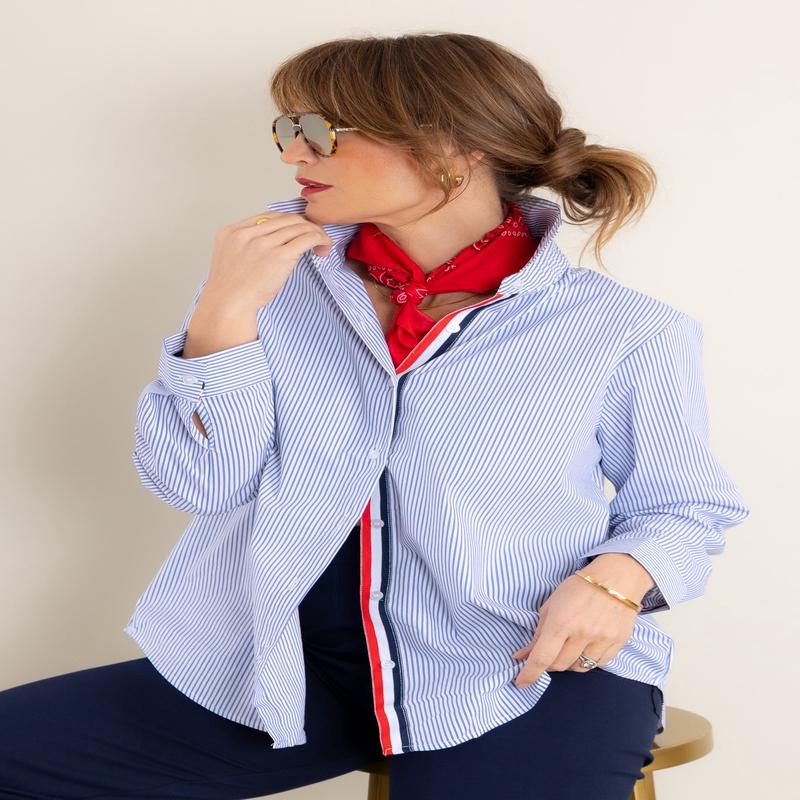 Jasmine Striped Blue Long Sleeve Top