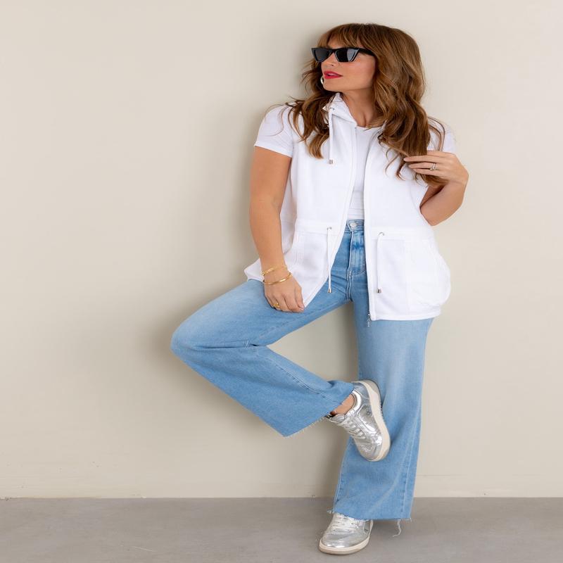 On The Go White Drawstring Sleeveless Vest