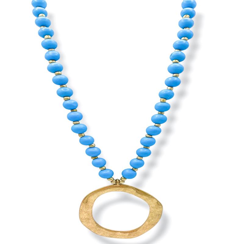 Out In The Blue Pendant Bead Necklace - FINAL SALE