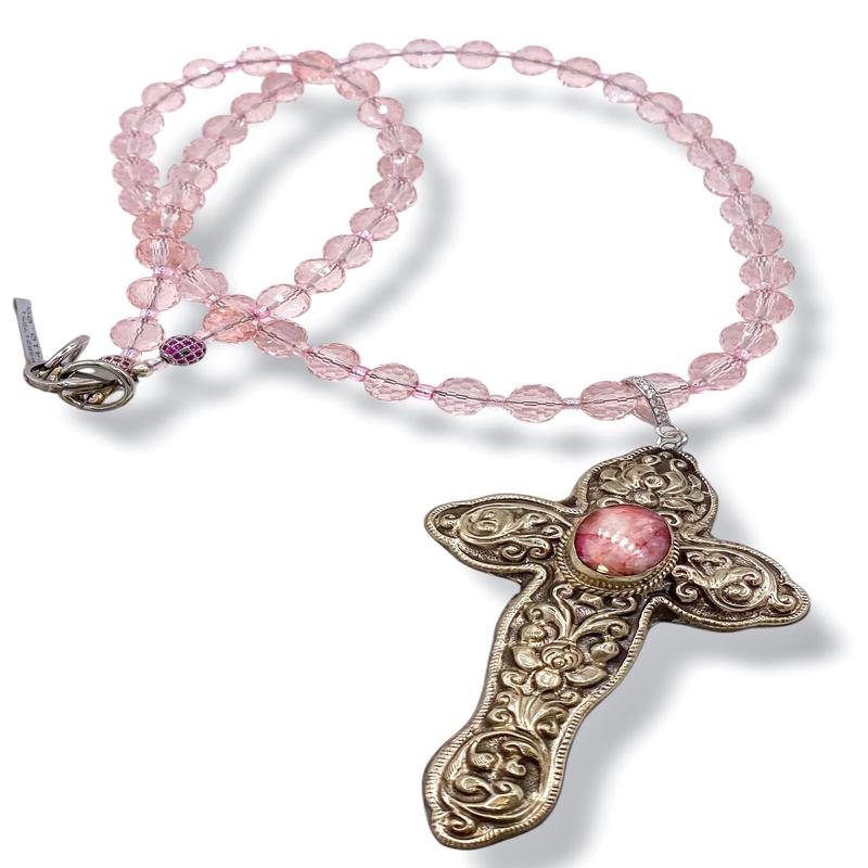 Rockstar In Rome Long Pink Cross Necklace