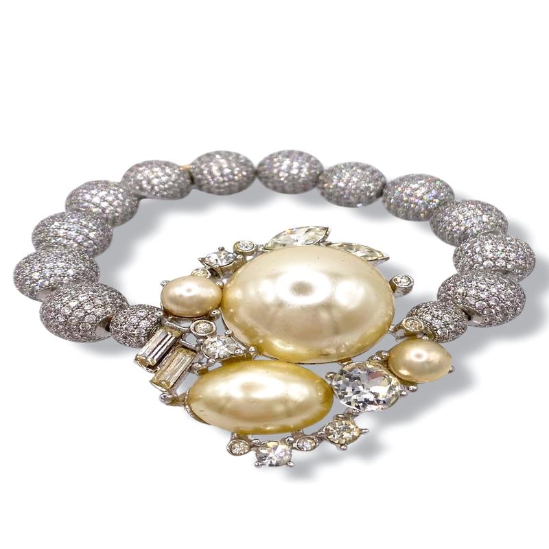 Rockstar In Rome Pearl Brooch Pave Bracelet