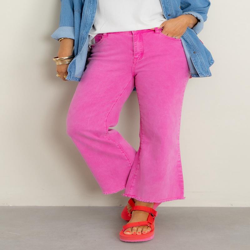 Switch It Up Hot Pink Cropped Wide Leg Jean