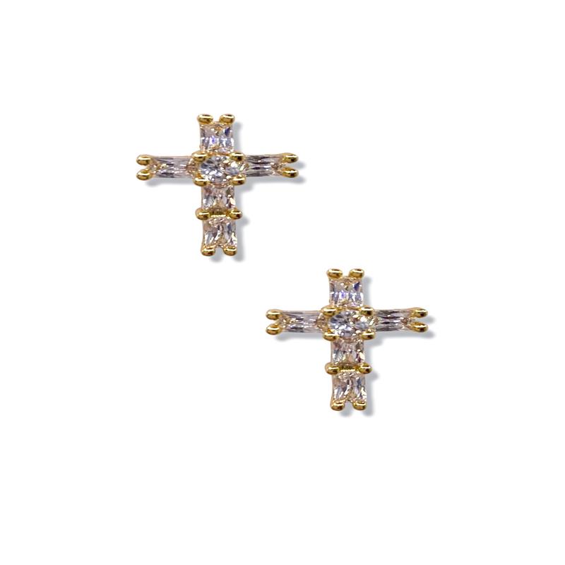 Led Me There Gold Cross Stud Earrings
