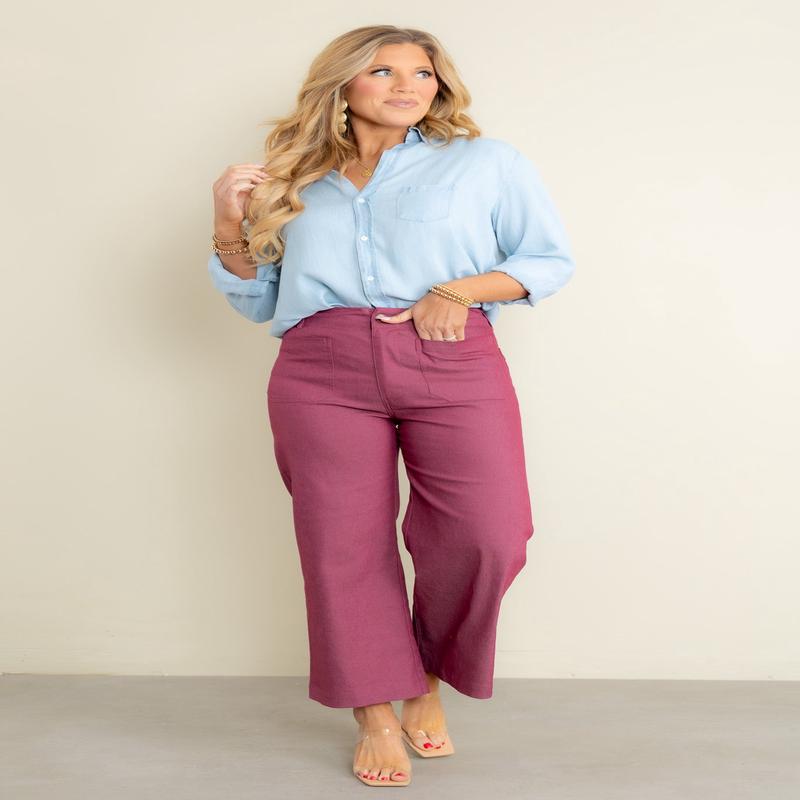 Looking Lovely Cropped Wine Pants - FINAL SALE