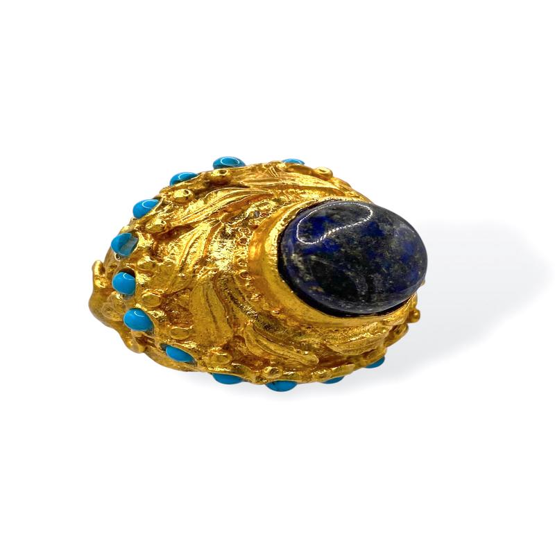 Made In The Deep South 1970s Turquoise & Labradorite 18kt Plated Ring Size 8.5