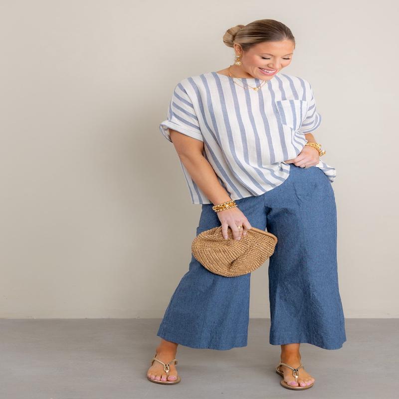 Ocean Blue Striped Short Sleeve Top - FINAL SALE