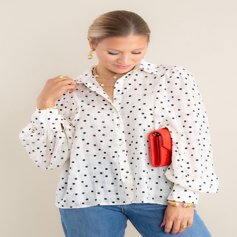 On The Dot Black Long Sleeve Blouse - FINAL SALE