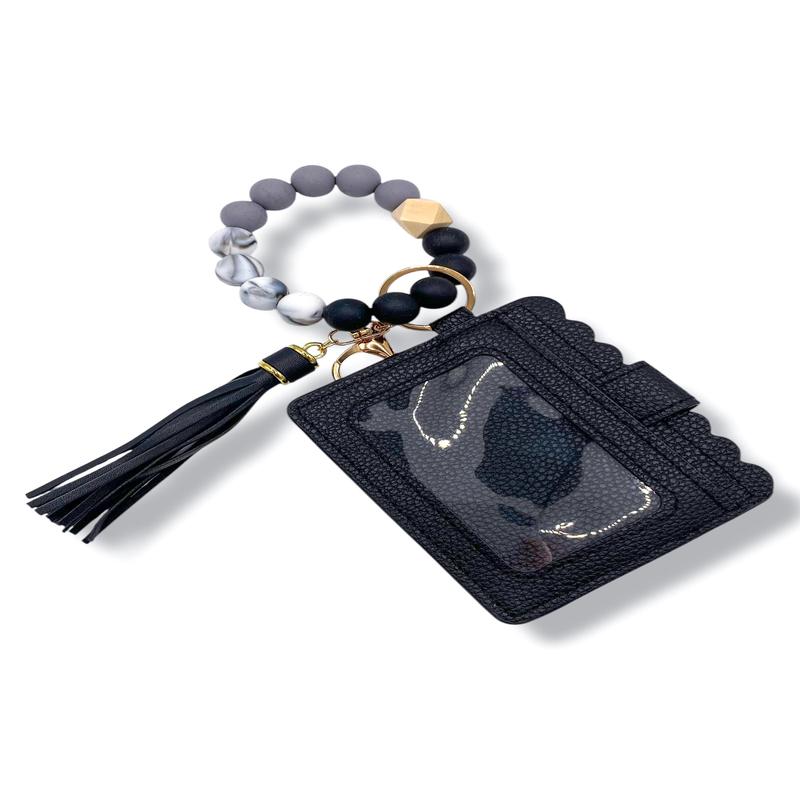 On The Go Black Card Holder Bracelet Keychain