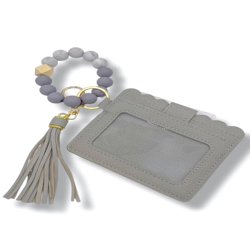 On The Go Grey Card Holder Bracelet Keychain