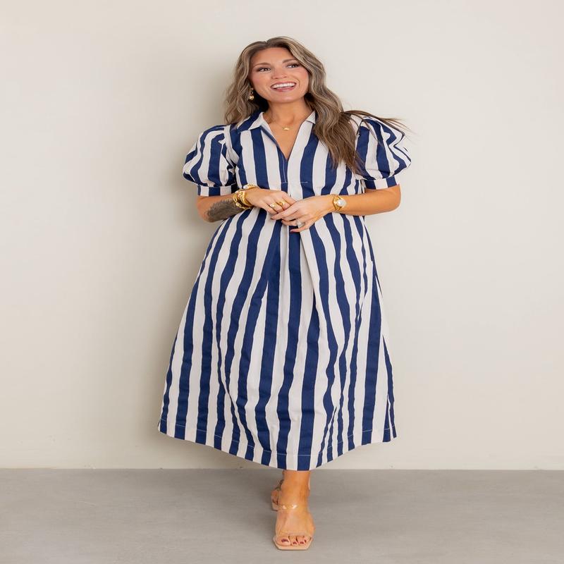 Work With You Navy Stiped Maxi Dress