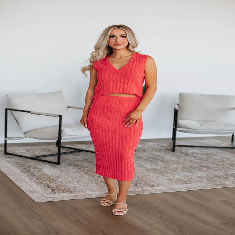 Andri Knit Skirt - Deep Coral