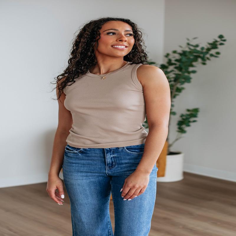 Brighton Ribbed Tank - Taupe